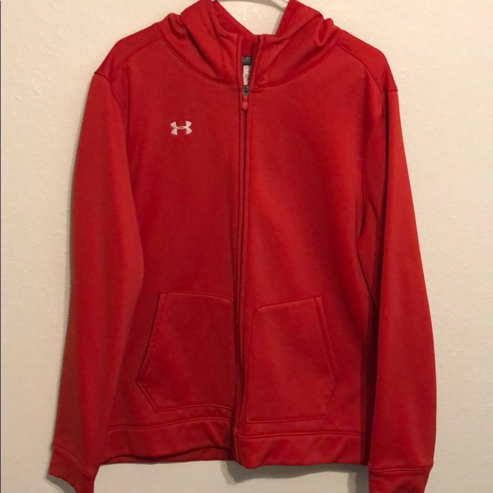 UNDER ARMOUR RED ZIP DOWN FLEECE JACKET